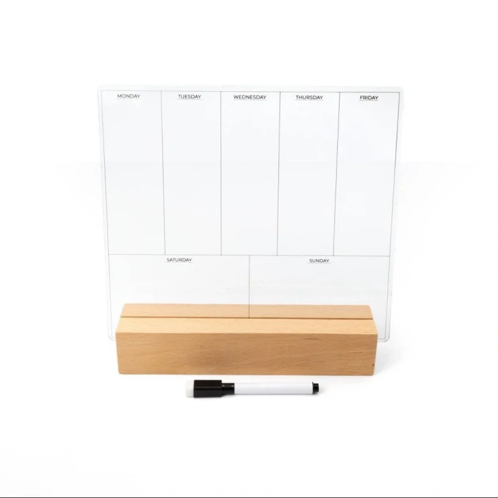 New! Target Bullseye Clear Weekly Dry Erase Calendar with Wooden Stand & Marker